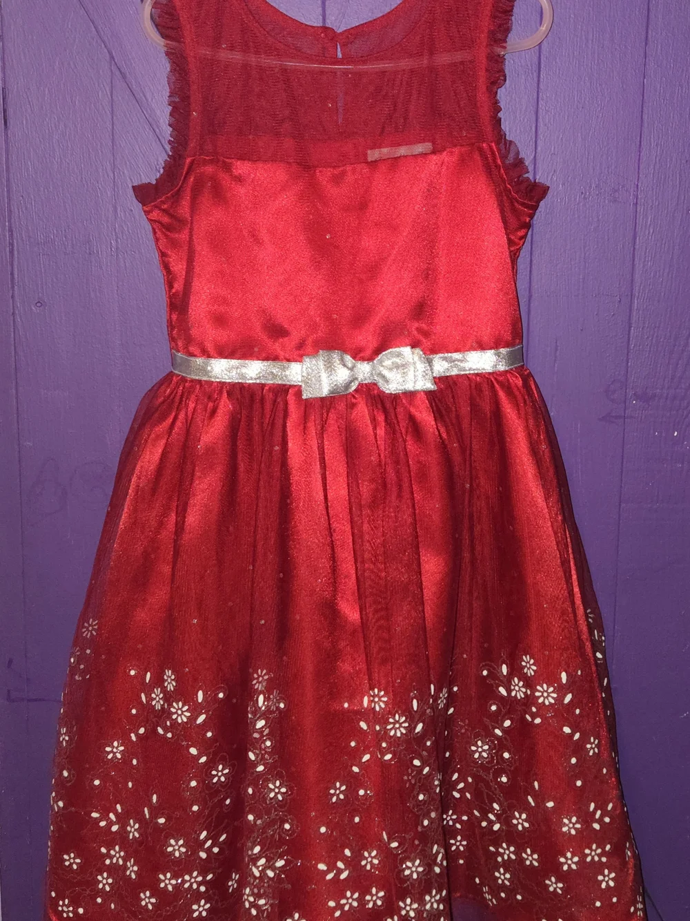 Red Satin Girls' Party Dress with Silver Bow By Jona Michelle